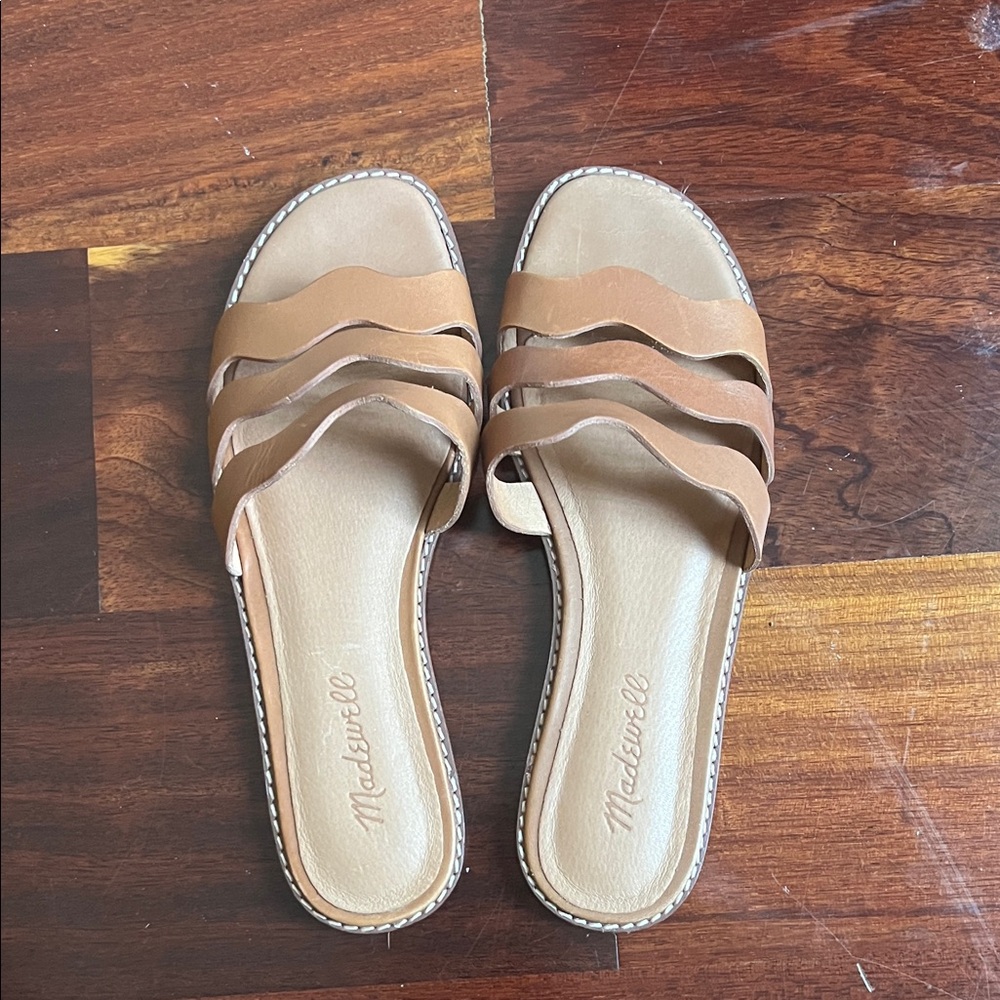 Madewell Brown Leather Wave Strap Sandals